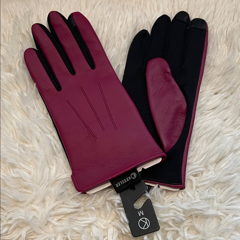 Women's Elegant Burgundy and Black Gloves